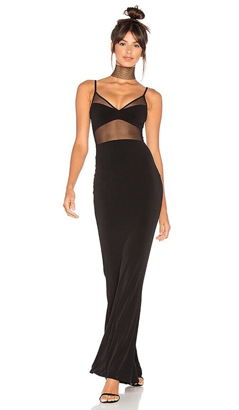Nookie Revolve Hypnotize Mesh V Neck Mermaid Maxi Dress Black